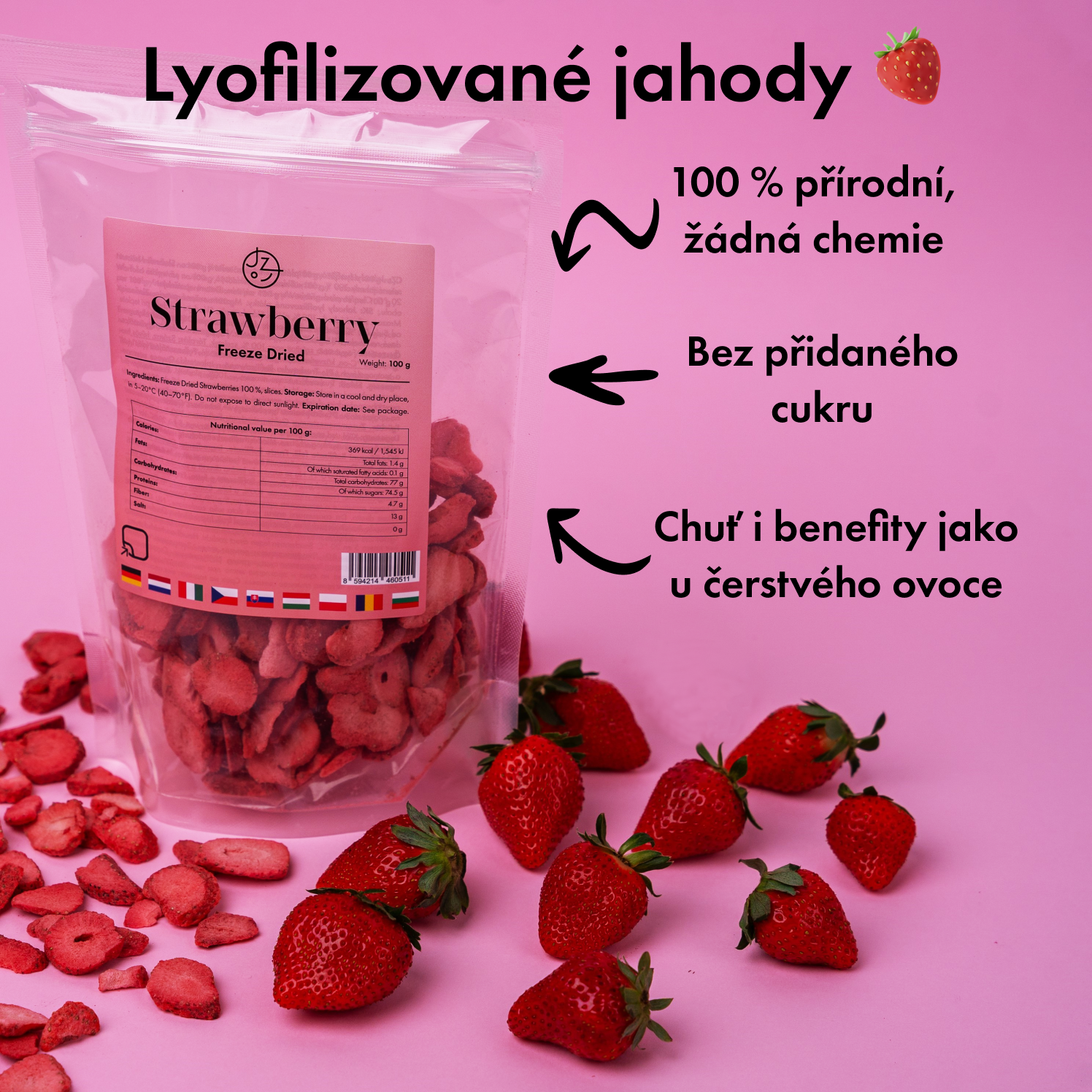 Lyofilizované jahody 🍓 (sušené mrazem) 100 g balení