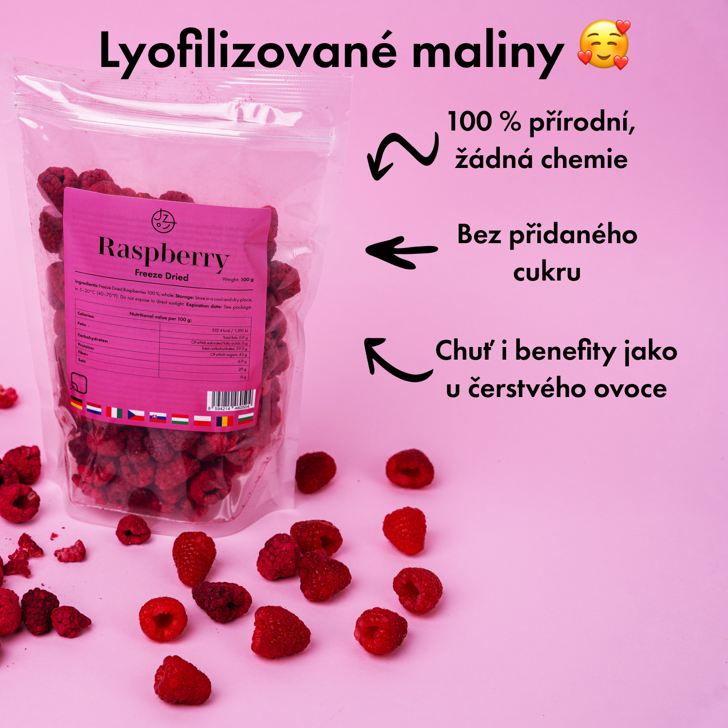 Lyofilizované maliny 🥰 (sušené mrazem) 100 g balení