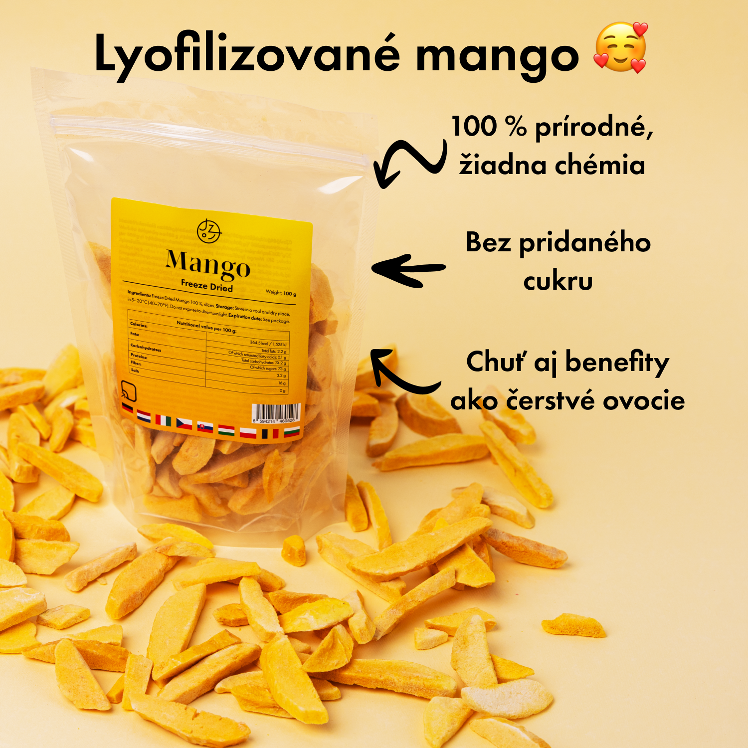 Lyofilizované mango 🥭 (sušené mrazom) 100 g balenie