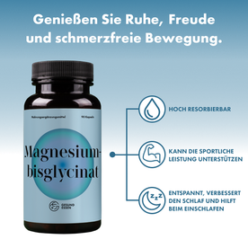 Magnesiumbisglycinat Premium: Chelatiertes Magnesium – 180 Kapseln, vegan, hochdosiert